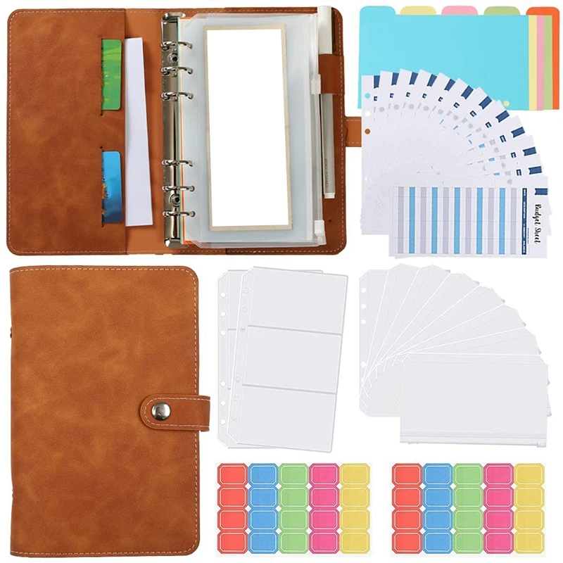 

Binder Pockets A6 with Binder Cover, Budget Binder with Cash Envelopes Colorful Separator Label Budget Sheets