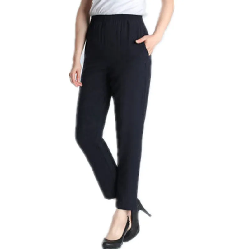 

Summer middle-aged and elderly women thin straight-leg pants large size high-waist nine-point pants solid color casual pants 356