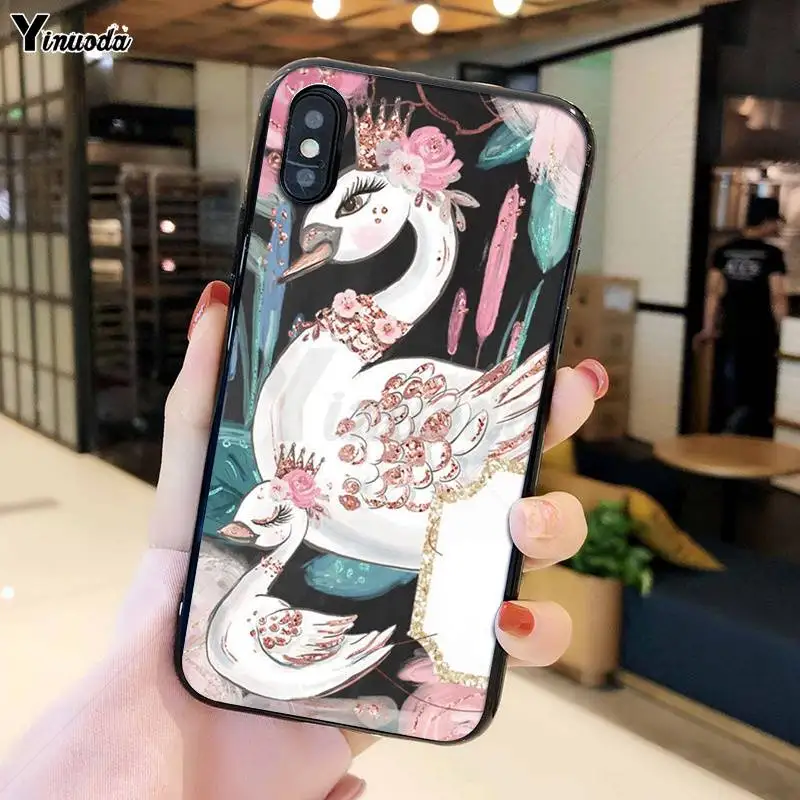 YiNuoDa Белый лебедь черный мягкий чехол для телефона iPhone 6 6S 7 8 Plus X XS MAX 5 5S SE XR 11 pro max