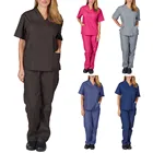 Женский однотонный эластичный костюм, летний комплект из топа с V-образным вырезом, зауженные брюки-карго для бега, медицинская Униформа с коротким рукавом для медсестер