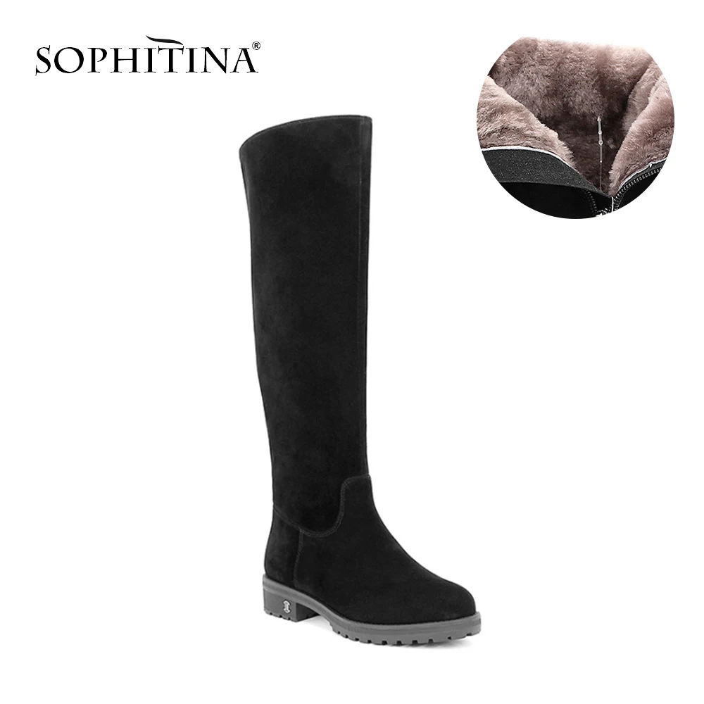SOPHITINA/Сапоги женские из натуральной замши черного цвета. Зимние сапоги на ворсине