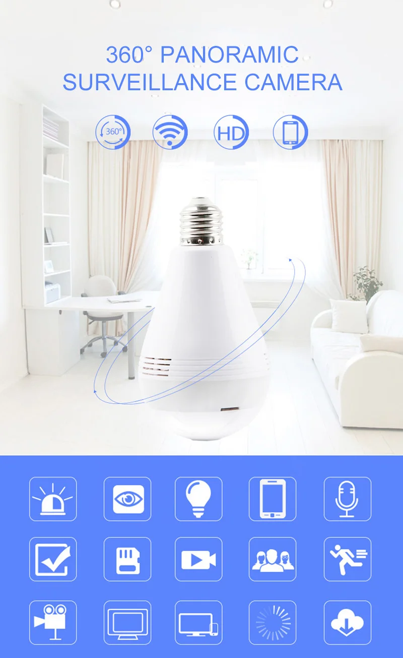 Лампа Wifi IP камера 960 P/1080 P домашняя беспроводная камера безопасности панорамная рыбий глаз поддержка 360 градусов Безопасность и защита