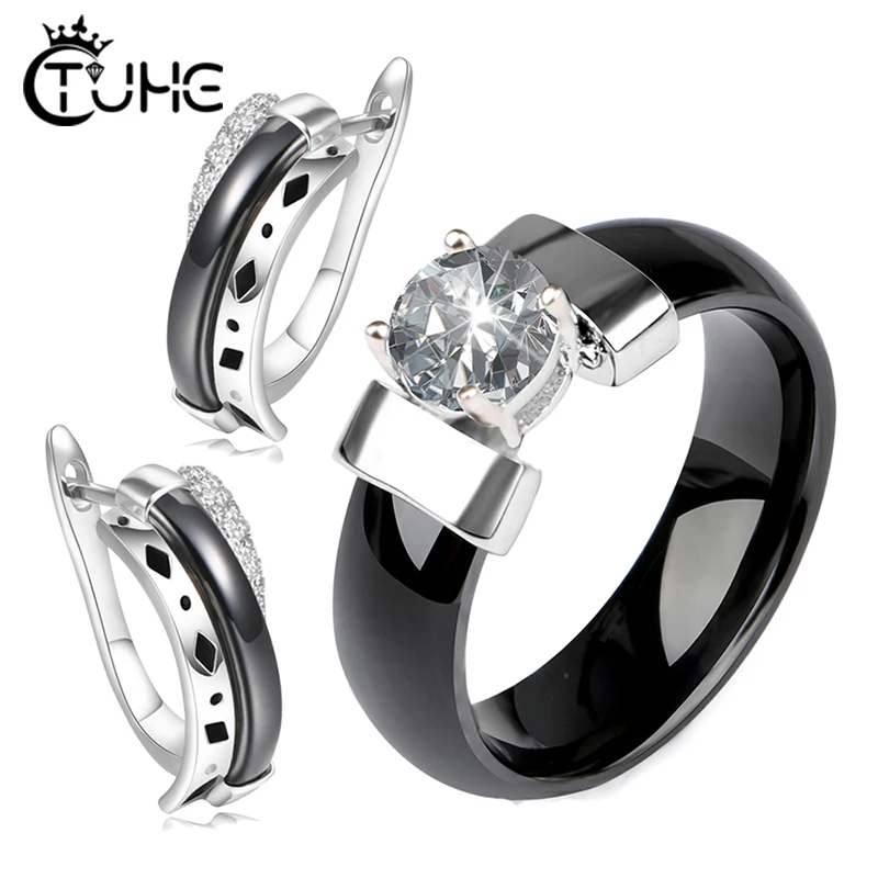 Набор украшений стразы из керамики для женщин комплект кольца и сережек