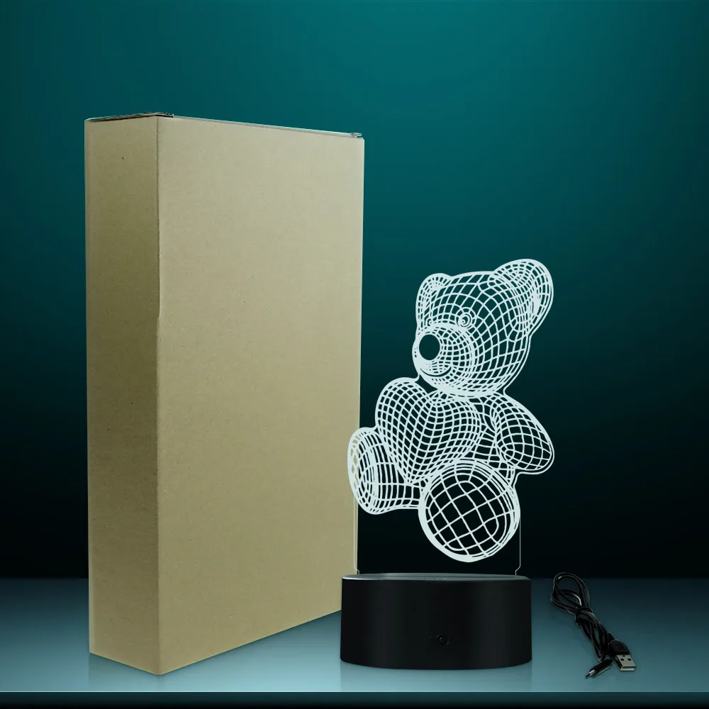 Симпатичный медведь с любящим сердцем 3D эффект Оптическая иллюзия светильник