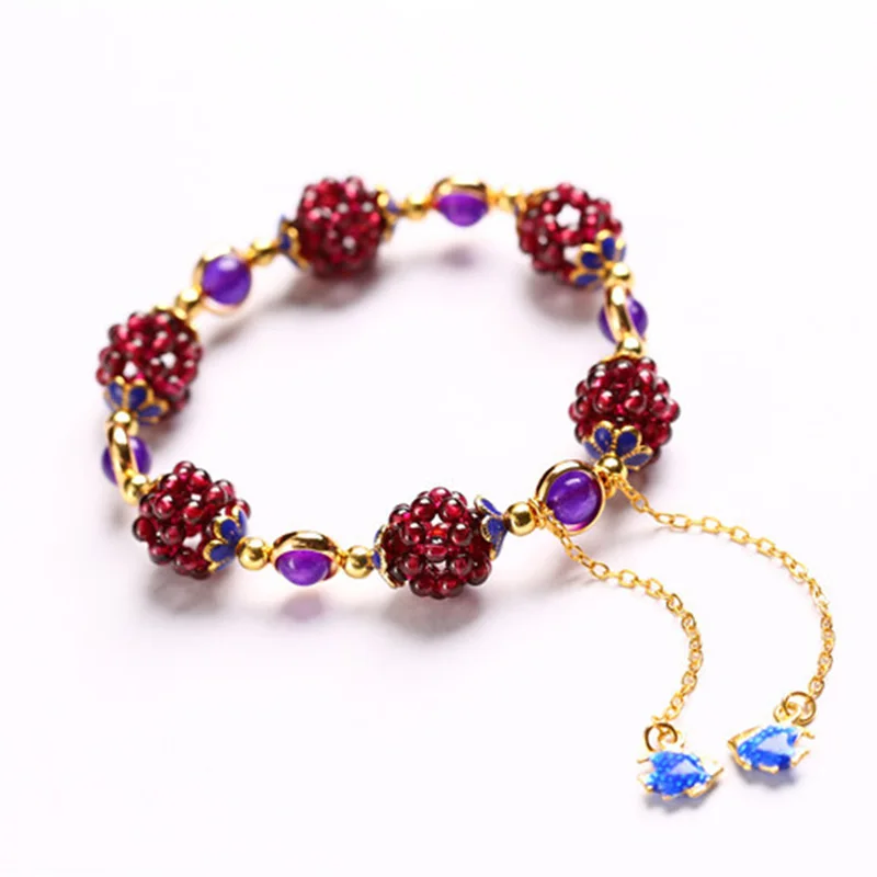 

Drop Ship 100% Garnet Bracelet Universe Galaxy Bracelet Femme Wine Red Bracelet Women Jewelry Garnet Stone Jewelry