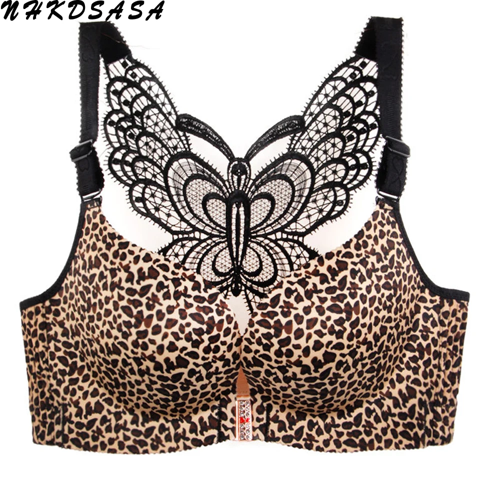 

NHKDSASA размера плюс бюстгальтер для Для женщин большой груди бесшовный сексуальный бюстгальтер с пуш-ап, застежка спереди, с леопардовым принтом, бюстгальтер с низким вырезом на спине бюстгальтер без косточек D E 120