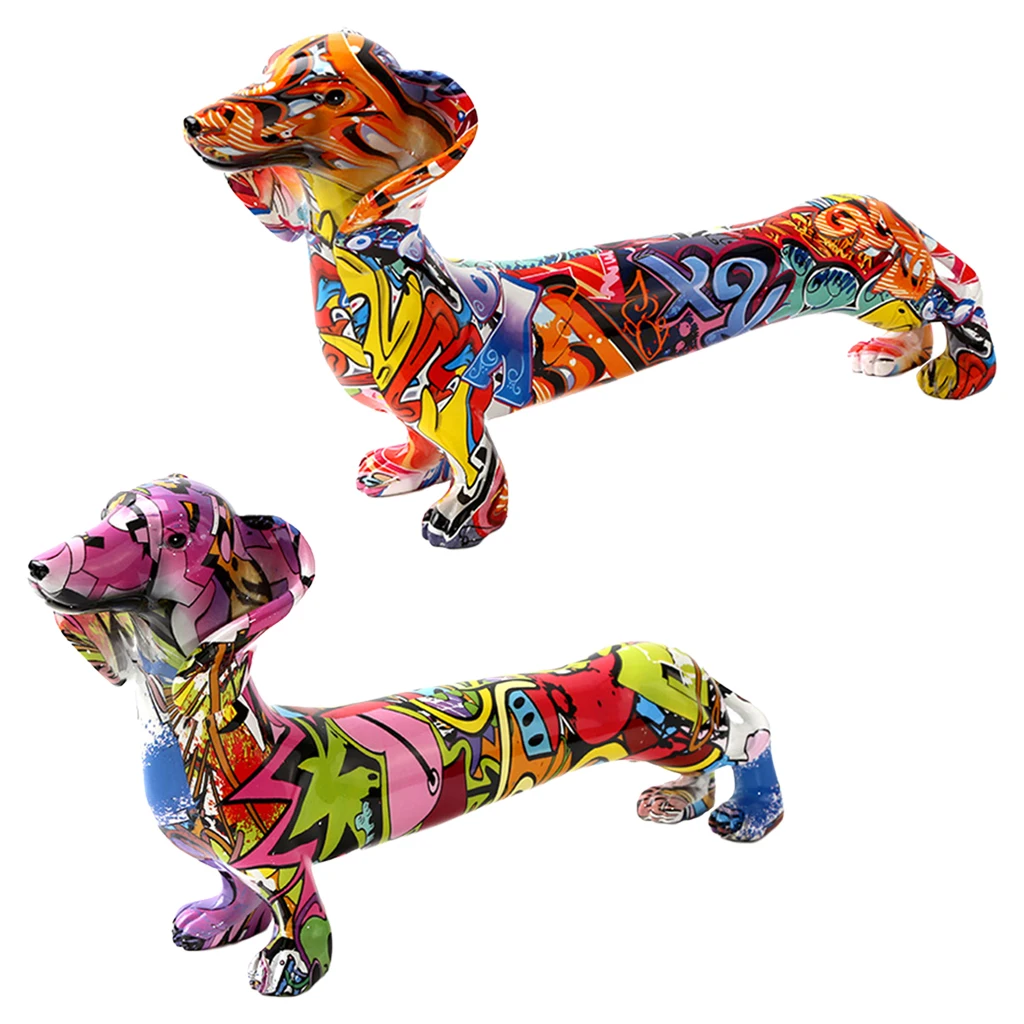 

Modern Dog Figurine Statue Graffiti Resin Animal Ornament Dachshund Sculpture Display Home Office Decoration Gift Collection