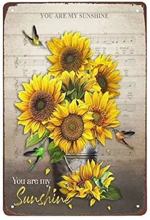 

good luckcy You are My Sunshine Art Poster Sunflower and Hummingbirds Metal Sign Retro Tin Sign 12x16 Inches