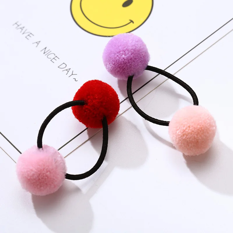 2 шт./компл. аксессуары для волос девочек эластичные резинки с плюшевым шариком