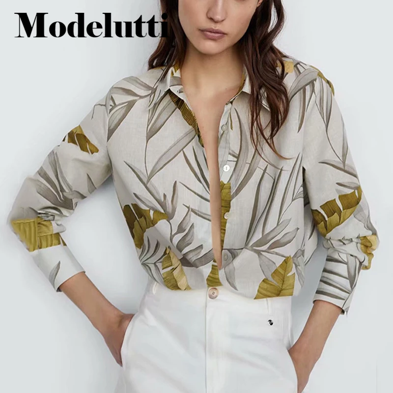 Modelutti Summer Blouse Women England Office Lady Elegant Tropical Printing Blusas Mujer De Moda 2022 Shirt Women Blouse And Top