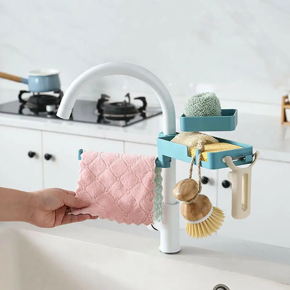 

Household Kitchen Supplies Faucet Racks Pool Rag Sponge Storage Rack Double Rack Sink Drain D0j3