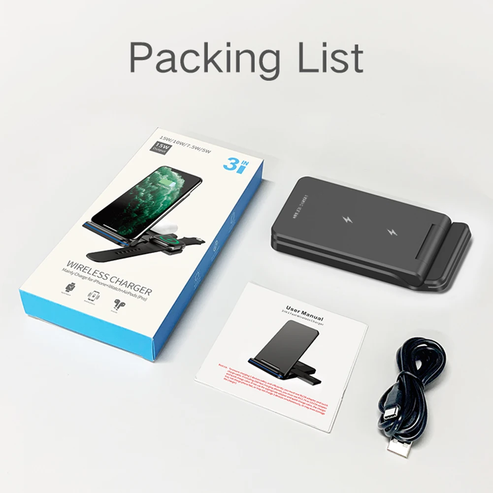 

3 in 1 15W Fast Wireless Charger For Apple IWatch Series AirPods/Pro For IPhone 12/11 Series/XS MAX/XR/XS/X/8/8 Plus/Samsung