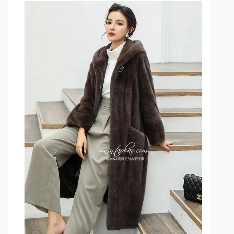 Длинная норковая Женская Шуба с капюшоном меховое пальто шуба для женщин