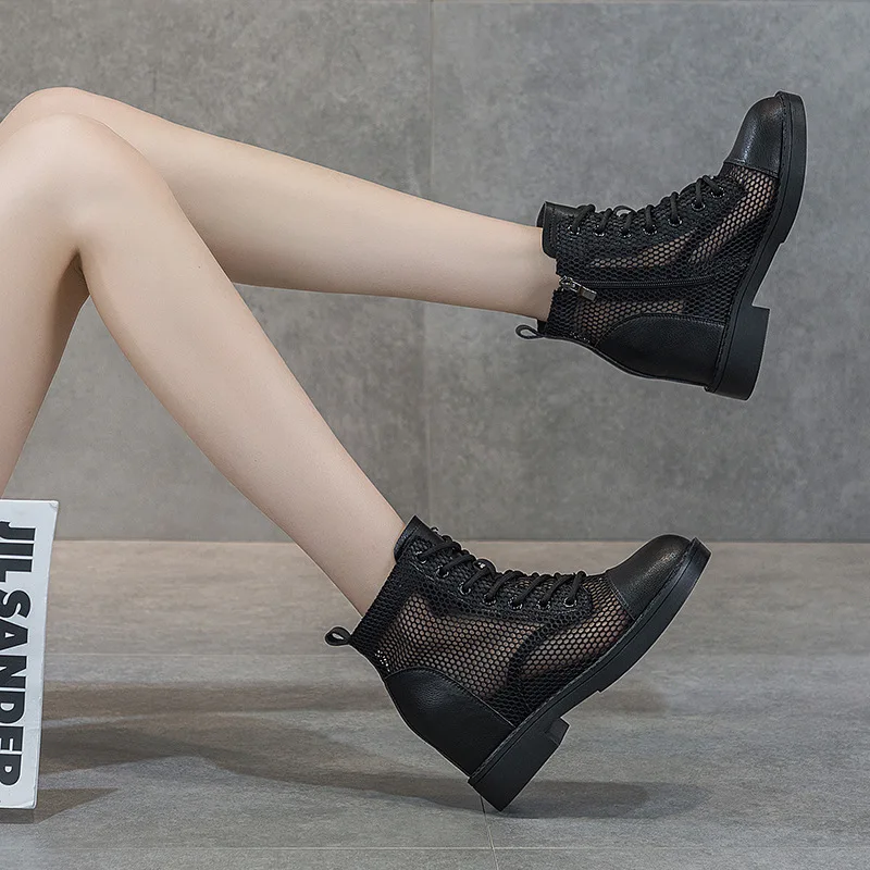 

Women Summer Boots New Fashion Women's Sandals Cool Boots Women's Platform Mesh Leather Short Boots Thick Heel Ankle Boots