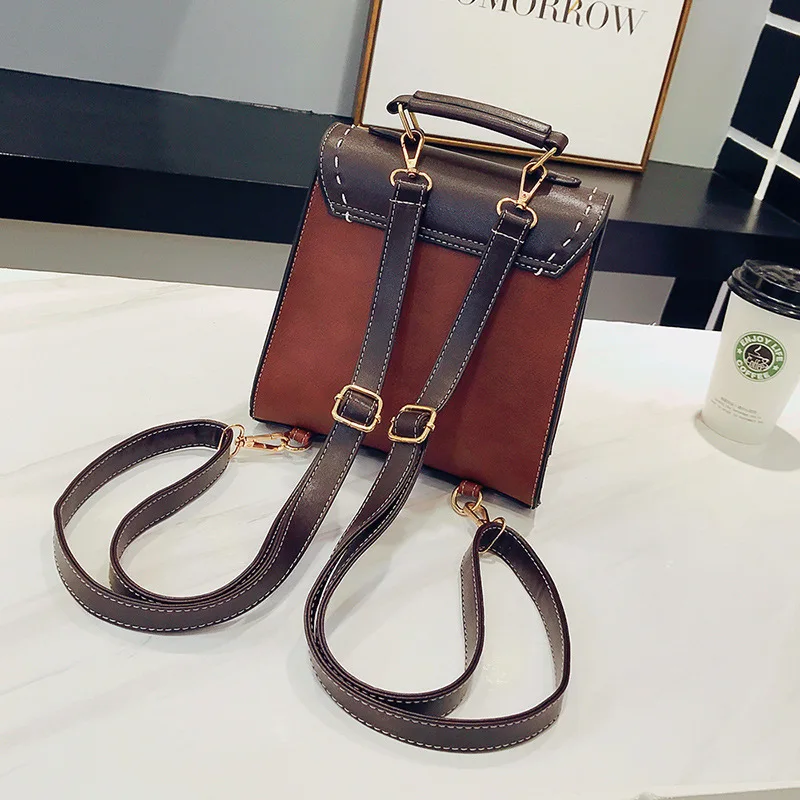 LISM 2019 new contrast color retro backpack female wild England pu leather student small simple casual tide package | Багаж и сумки