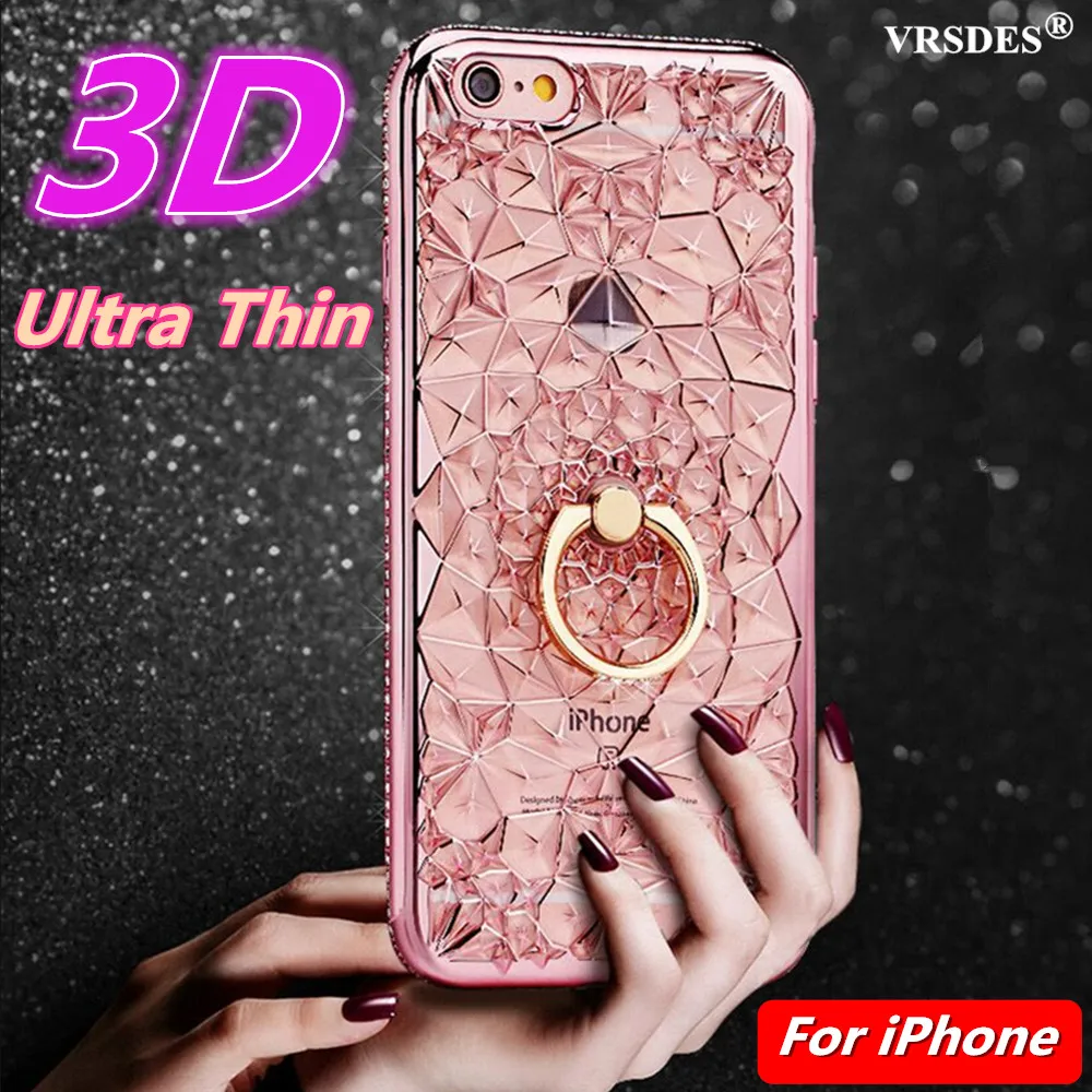 

For iPhone XS MAX XR X 6 7 8 Plus 5 5S SE Soft TPU Ring Cover Plating 3D Rugged Glitter Diamonds Case For iPhone 11 12 Pro Max