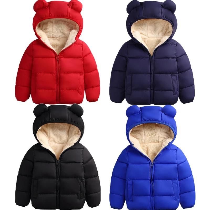 1-3 Years Winter Clothes Kids Baby Boys Girls Snow Suit Coat Warm Cotton 3D Ear Hooded Down Padded Jacket Parkas