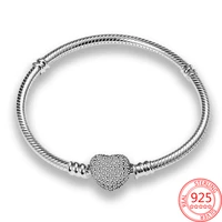 new hot 925 sterling silver fine jewelry simplicity zircon heart bracelet fit original charms birthday fashion gift for women