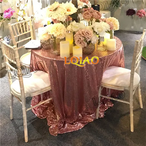 Rose Gold 12" круглые(300 см) темно-синие скатерти с блестками для свадебного стола, льняные скатерти с блестками для свадебного украшения - Цвет: Rose Gold