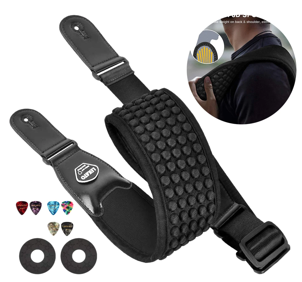 lekato gitarre strap 3d schwamm füllung bass elektrische gitarre strap 35 zoll breiten verstellbaren mit 6 picks mit pick halter free global shi