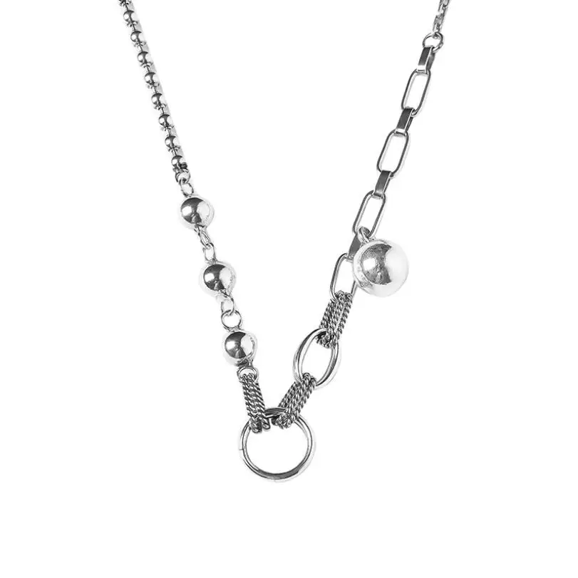 

925 Sterling Silver Retro Round Ball Circle Stitching Pendant Clavicle Necklace For Women Trend Fine Jewelry Party Gifts SAN308