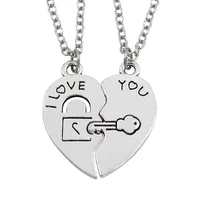lock key stitching love couple necklace silver colour alloy lock heart necklace girlfriend gift korean fashion jewelry hot sale