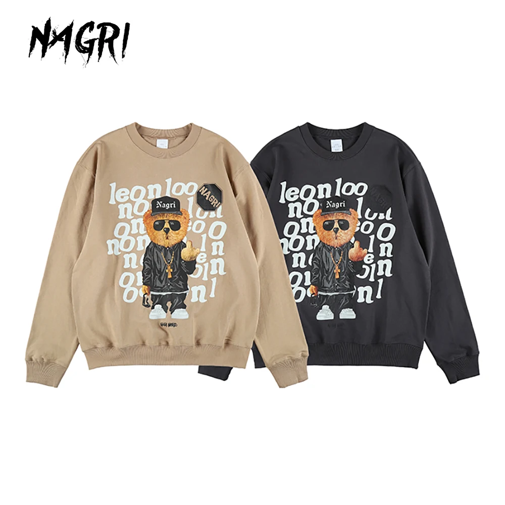 

NAGRI Men Bear Graphic Sweatshirt Hoodie Streetwear Hip Hop Hoodies Graphic Print Casual Fashion Sweatshirt Pullover Hoodie