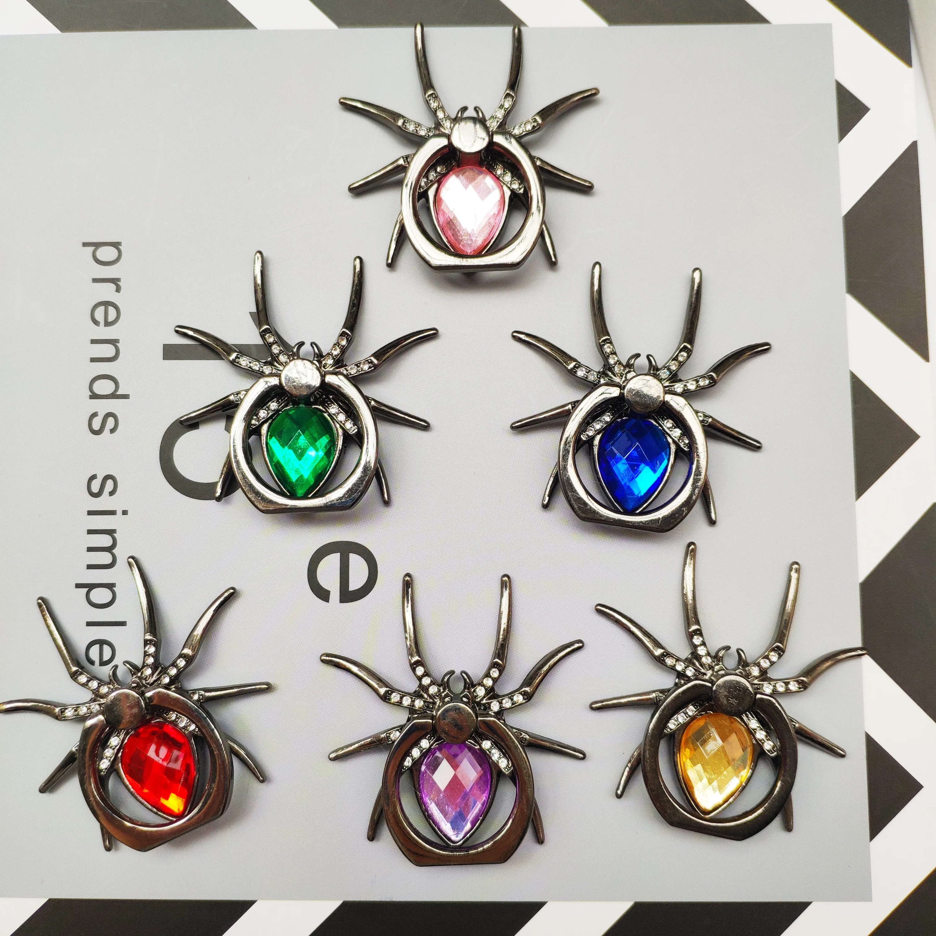 

Bling Crystal Diamond Metal Spider Finger Ring Holder 360 Rotate Mobile Phone Finger Stand Sent For iPhone XS Max For Samsung