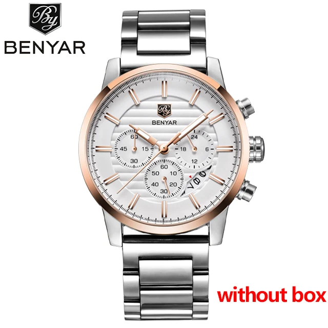 gold white Бренд класса люкс Benyar мужские часы полностью стальные спортивные наручные часы мужские армейские военные часы Мужские кварцевые часы Relogio Masculino - Цвет: gold white