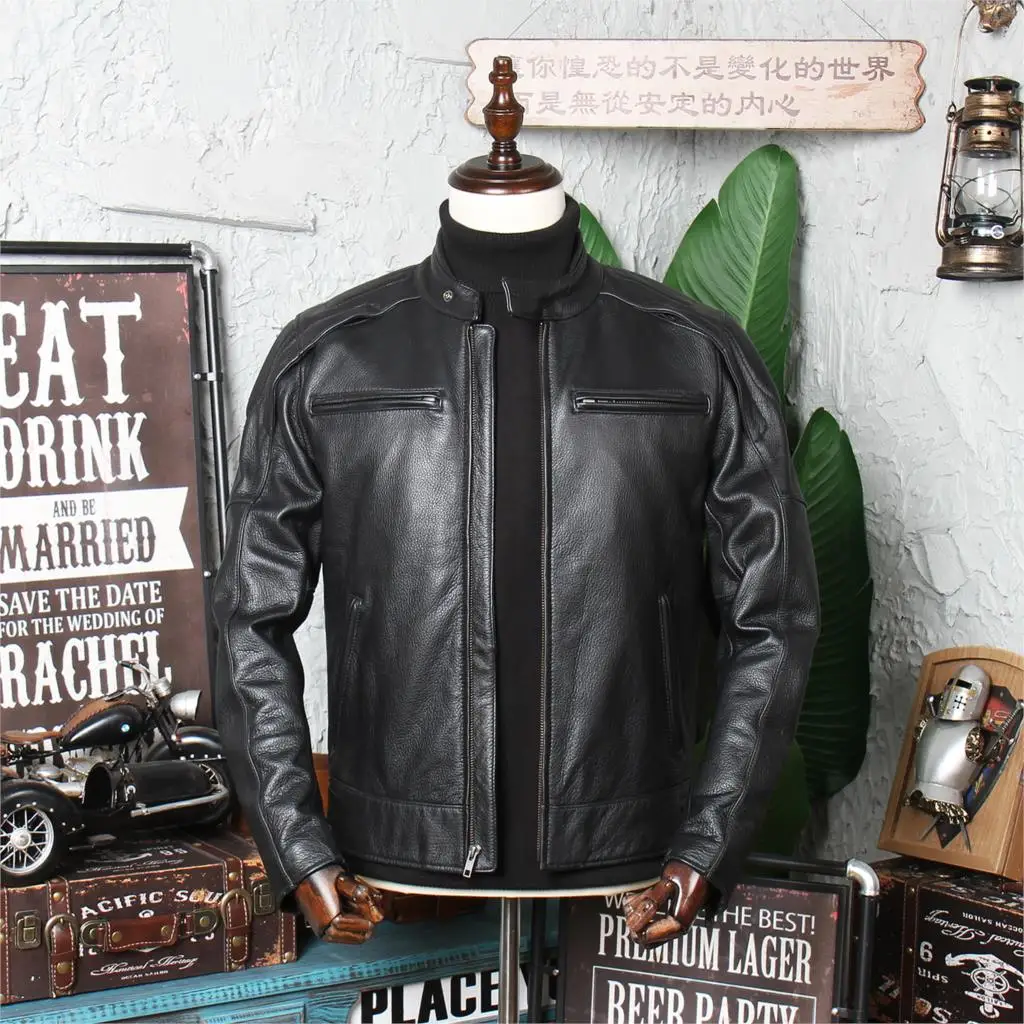 Мужская мотоциклетная куртка из натуральной кожи со съемным - Цена: 12061.07