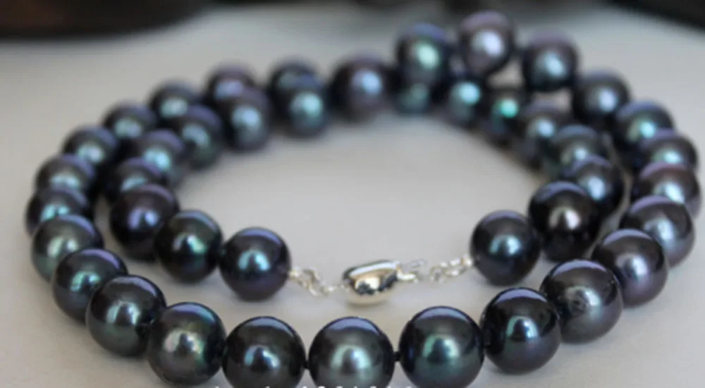

Натуральный 9-10 мм черный Tahitian культивированный жемчуг ожерелье 18 "AAA