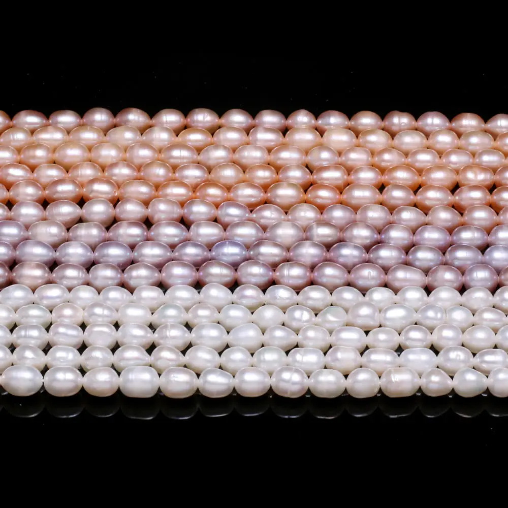

100% Natural Pearl Beads Rice Shape Hole Beads for Women Jewelry Gift Making DIY Bracelet Necklace Accessories 6-7mm Strand 14''
