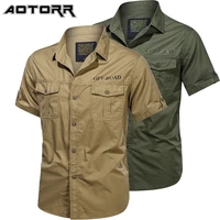 2021 summer new fashion solid color men shirt retro cargo pure cotton short sleeved shirt motorcycle casual mens clothing