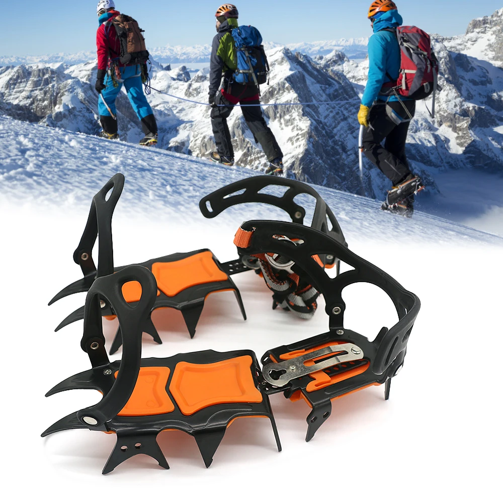 

12 Teeth Adjustable Ice Gripper Non Slip Climbing Crampons Cleats Shoe Cover Hiking Winter Snow Spikes Boot Manganese Steel Shoe