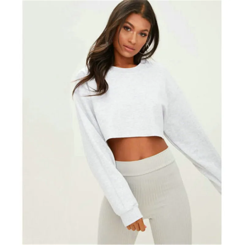 

Women Causal Solid Plain Basic Sweatshirts fashion Long Sleeve Pullover Jumper Sweatshirt Short Tops Ladies O Neck Clothes Femme