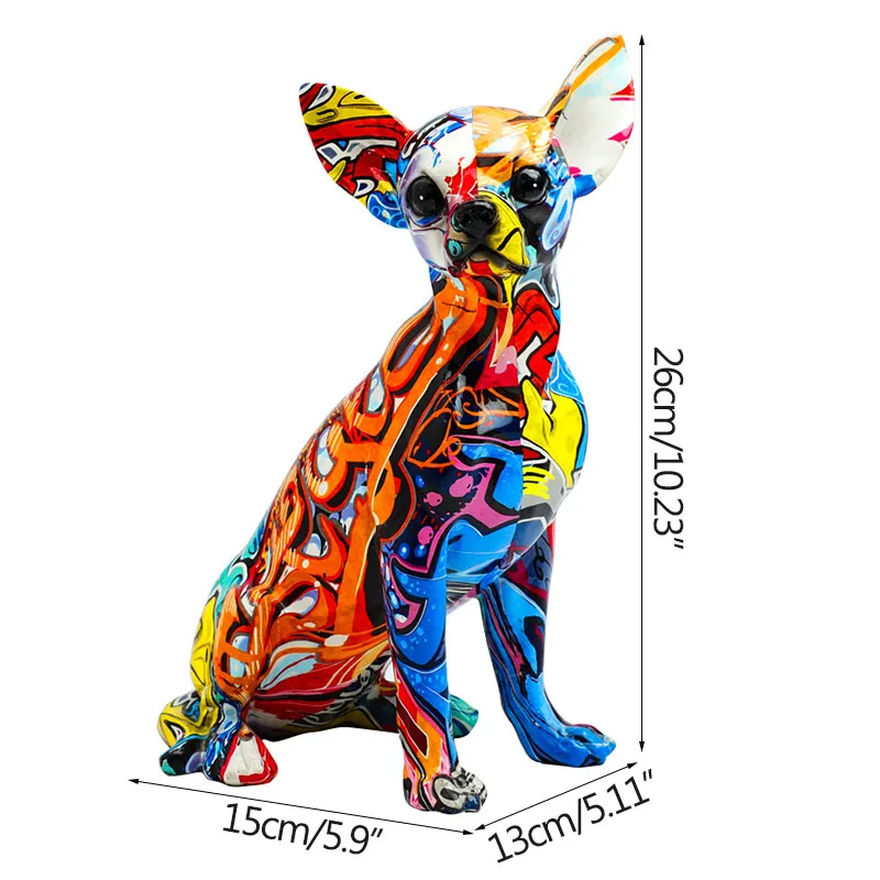 

Modern Colorful Artware Resin Dog Sculpture Desktop Decoration Accessories Creative Printing Graffiti Animal Model Birthday Gift