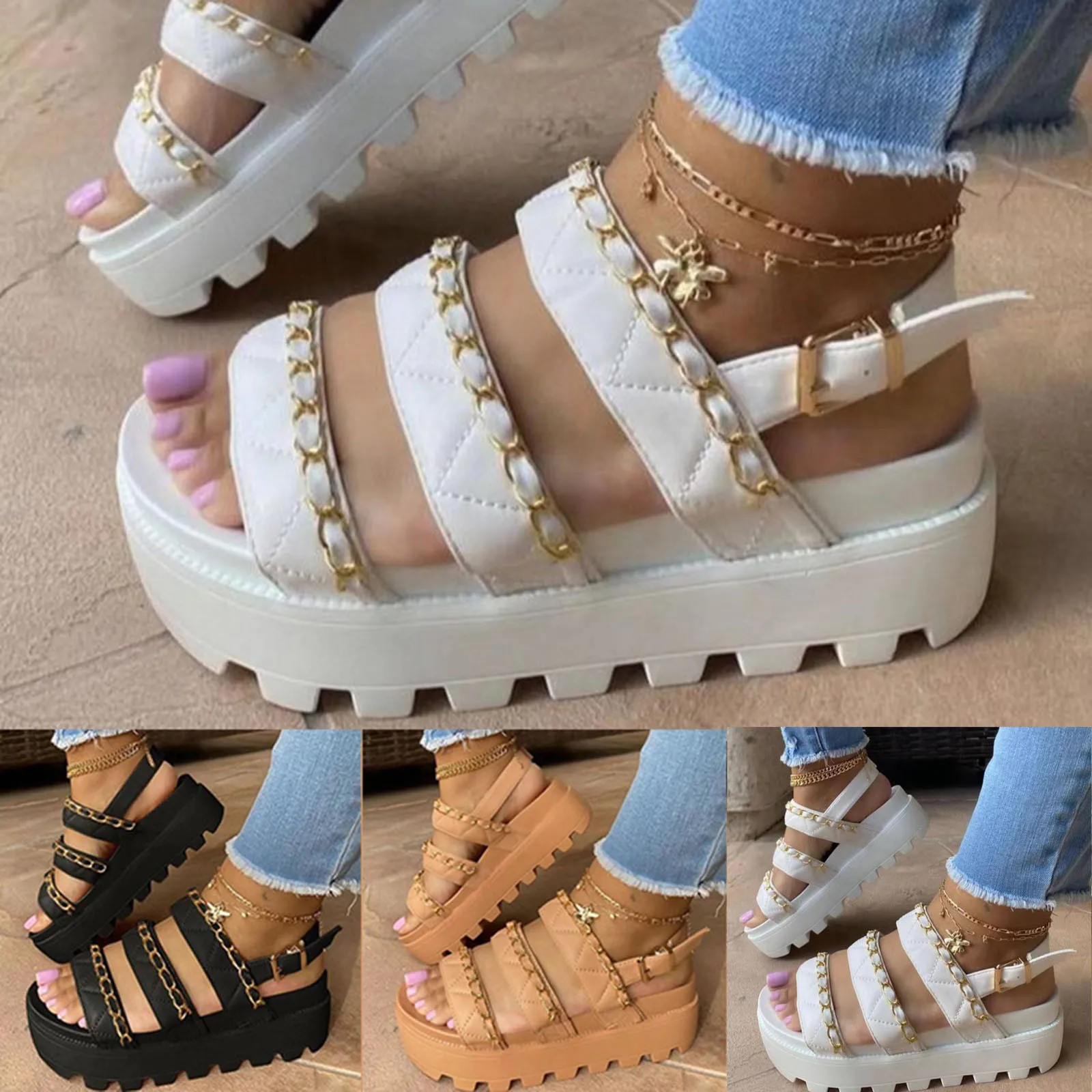 

Women Sandals 2021 Fashion Wedge Platform Gladiator Sandals Open Toe Buckle Strappy Sandals Summer Shoes Women Sandalias Mujer