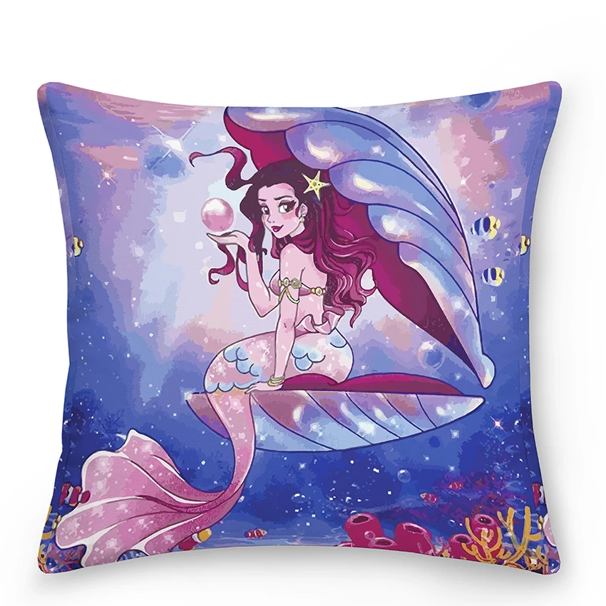 Чехол для подушки с рисунком русалки 45x45 см | Дом и сад