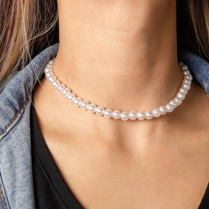 

Elegant Big White Imitation Pearl Necklace for Women Beads Choker Clavicle Chain Wedding Jewelry Collar 2021 New Wholesale