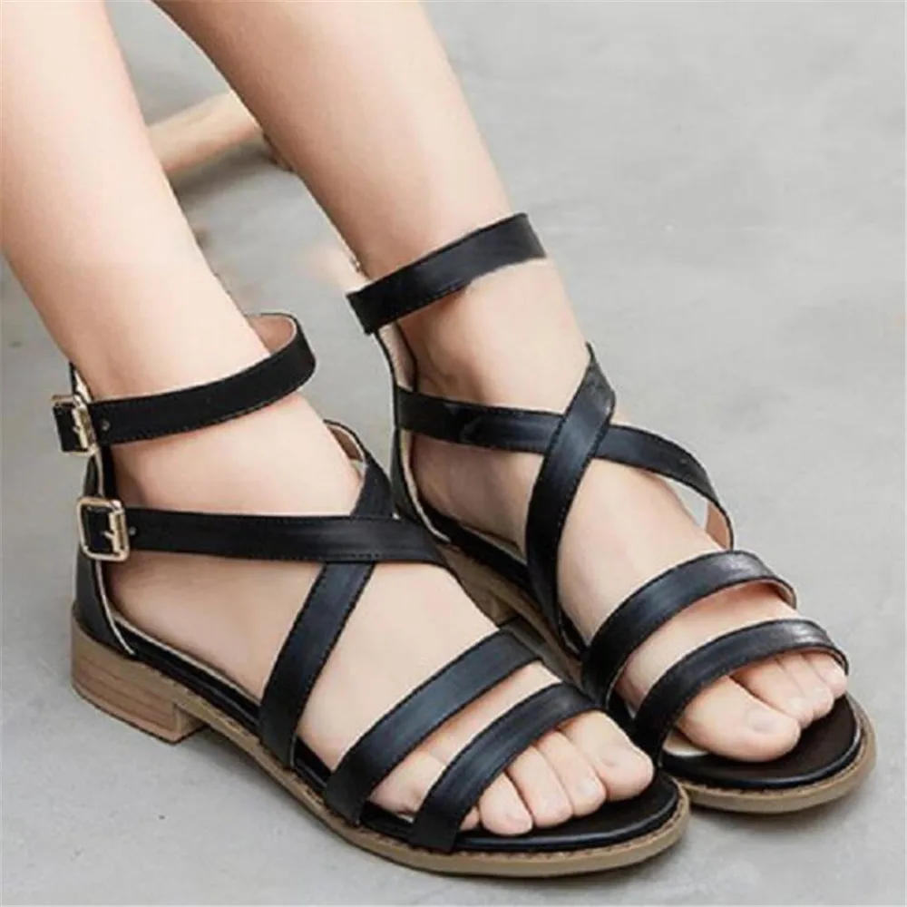 

New thick heel buckle large size women's sandals fashion casual thick heel women shoes sandal platform leather gladiator sandals