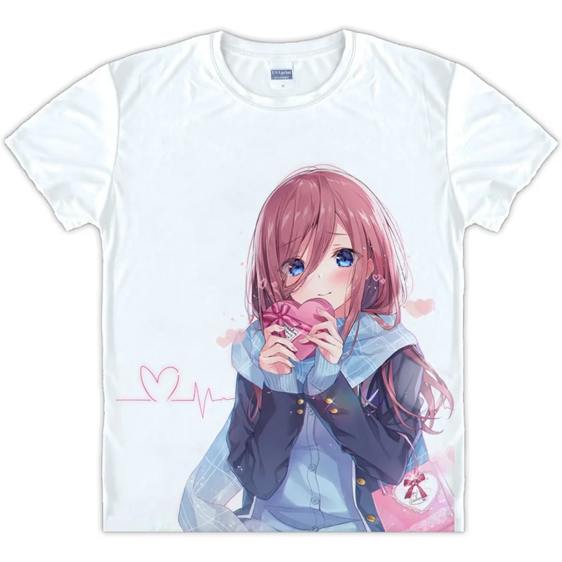 Новинка, футболка с короткими рукавами, унисекс, белая футболка, Go-Toubun no Hanayome