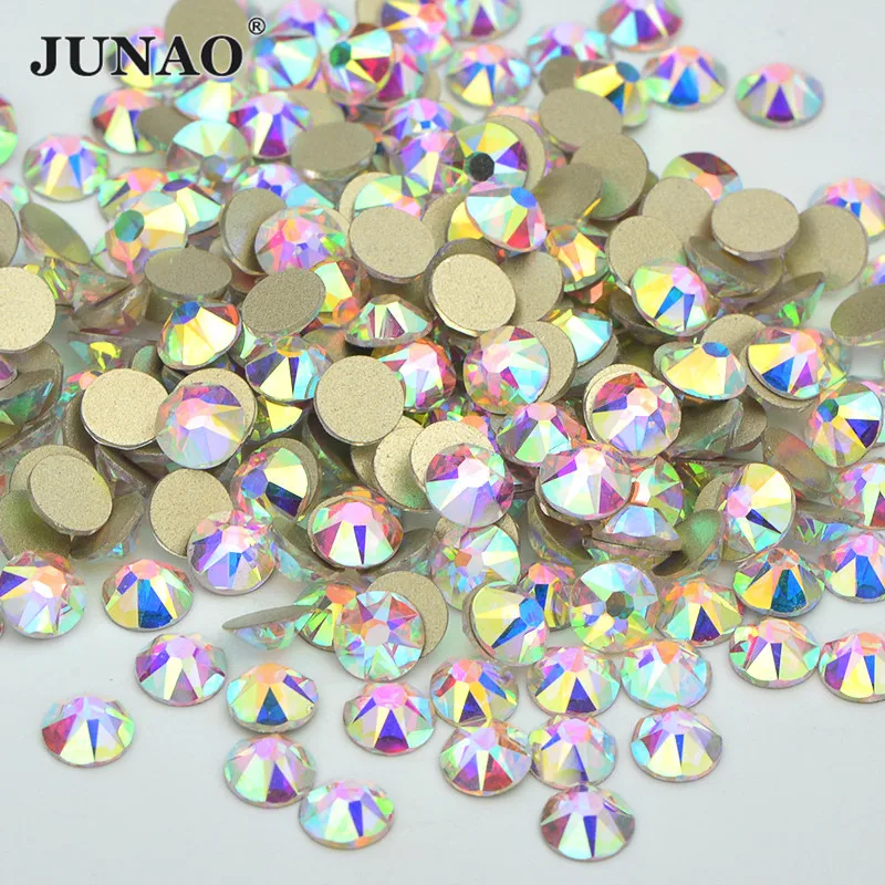

JUNAO 1440pcs SS16 SS20 SS30 16 Cut Faces Glass Crystal AB Rhinestone Flatback Nail Crystals Glitter Crystal Strass for Clothes