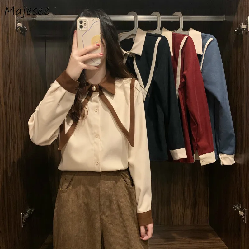 

Блузка женская с воротником «Питер Пэн», однобортная приталенная, в японском стиле, Модная приталенная, для девушек, весна