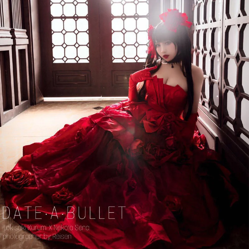 

Anime DATE A Bullet Tokisaki Kurumi Cosplay Costume Women Red Formal Goths Lolita Dress Halloween Carnival Uniforms Custom Made