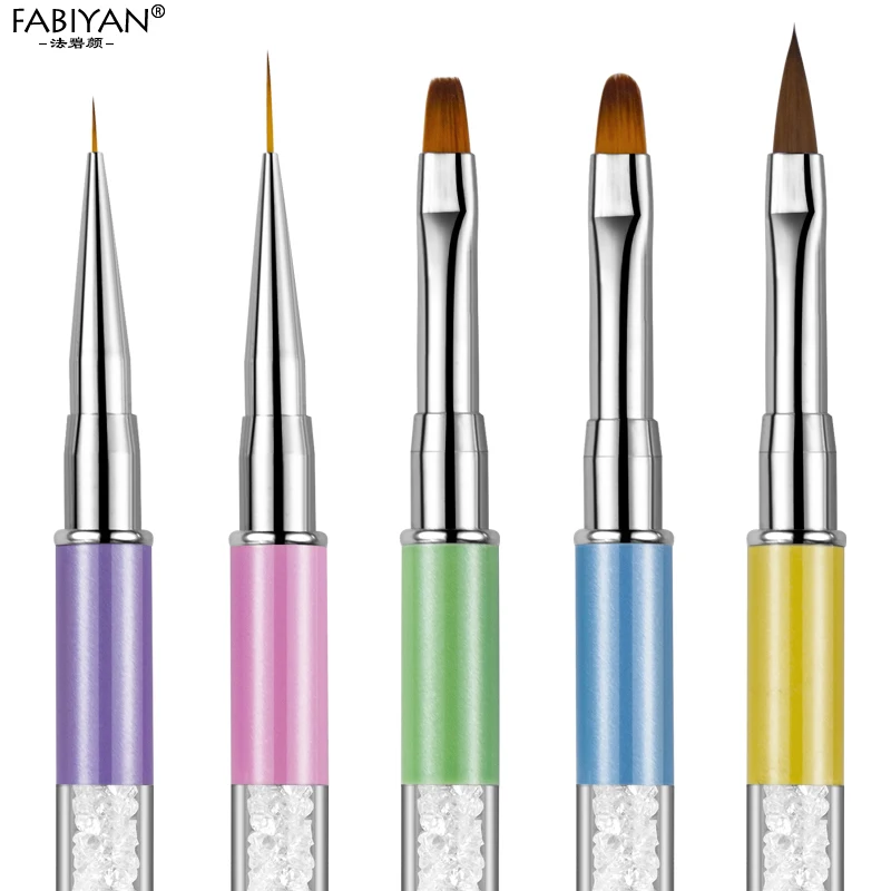 

Nail Art Brush Painting Drawing Pen Round Flat Crystal Liner Flower Design Acrylic Rhinestones Manicure Tools UV Gel Tips Polish