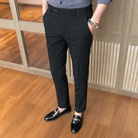 2021 brand clothing mens business plaid suit trousersfashion male formal wedding dress pants street wear clothing black gray