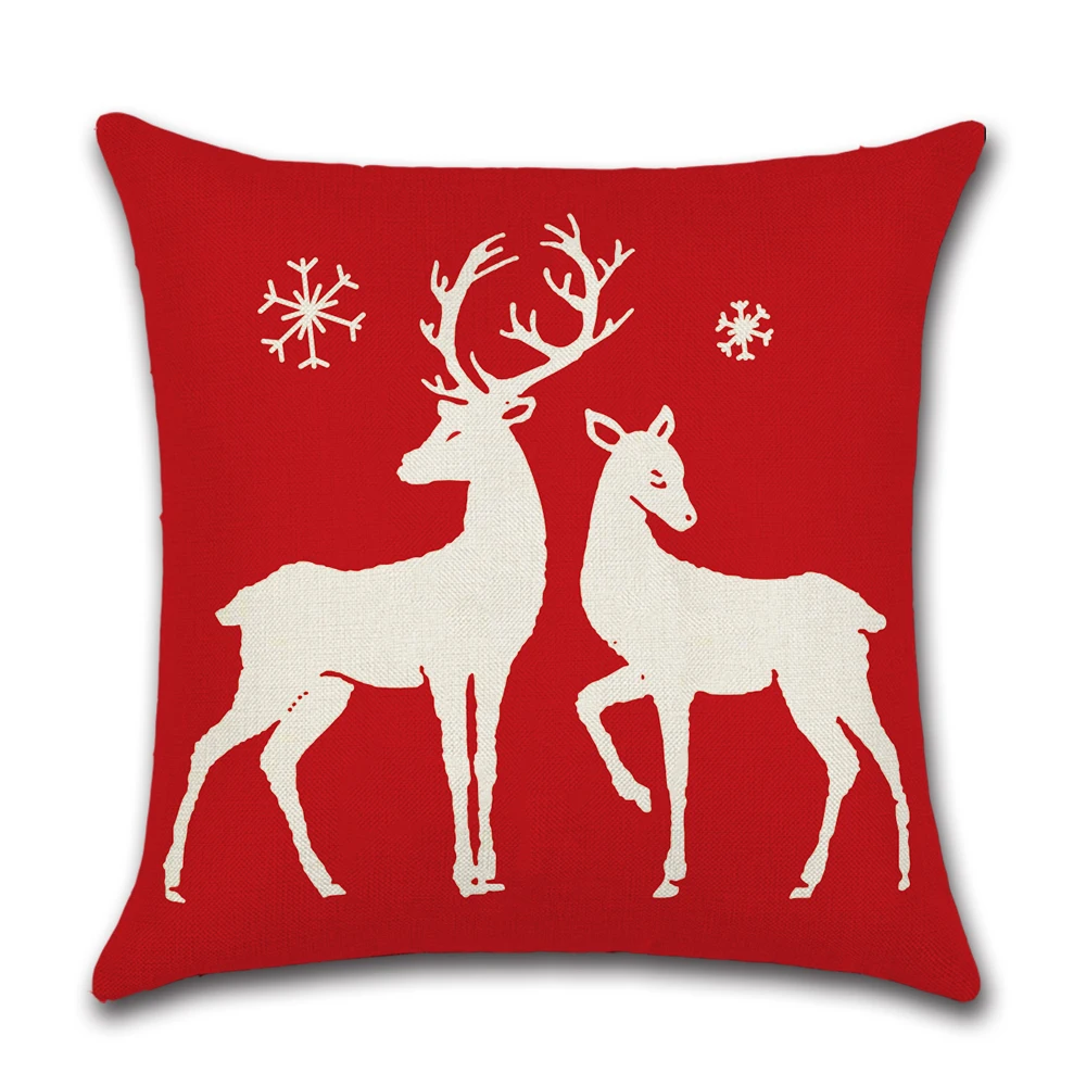 

Red Merry Christmas Cushion Cover Linen Elk Snowflake Pillow Cover Happy Santa Claus Pillowcase Home Sofa Decoration 45x45cm