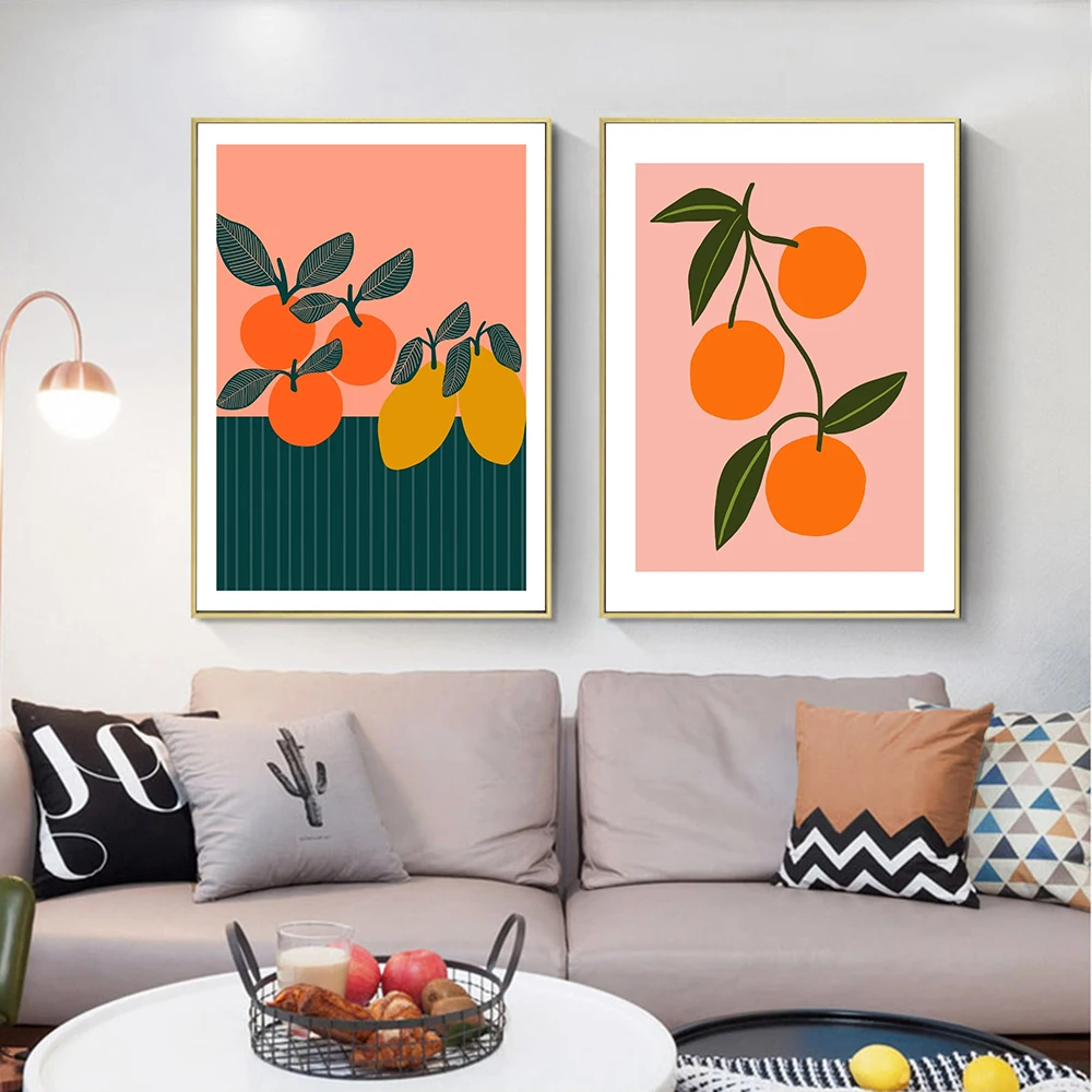 

Summer Cartoon Citrus Poster Canvas Painting Fruit Orange Mango Wall Pictures for Living Room Nordic Decoration Home Art Prints