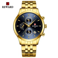 new reward mens gold watches date chronograph sport waterproof wristwatch for man stainless steel quartz wrist watches clock