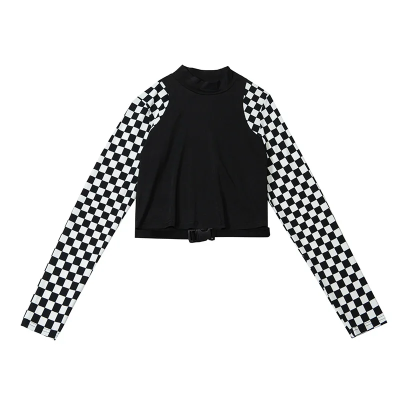 ArtSu Checkerboard короткий топ с длинными рукавами, водолазка с пряжкой, Футболка женская Harajuku, футболка, клетчатая забавная футболка ASTS60396